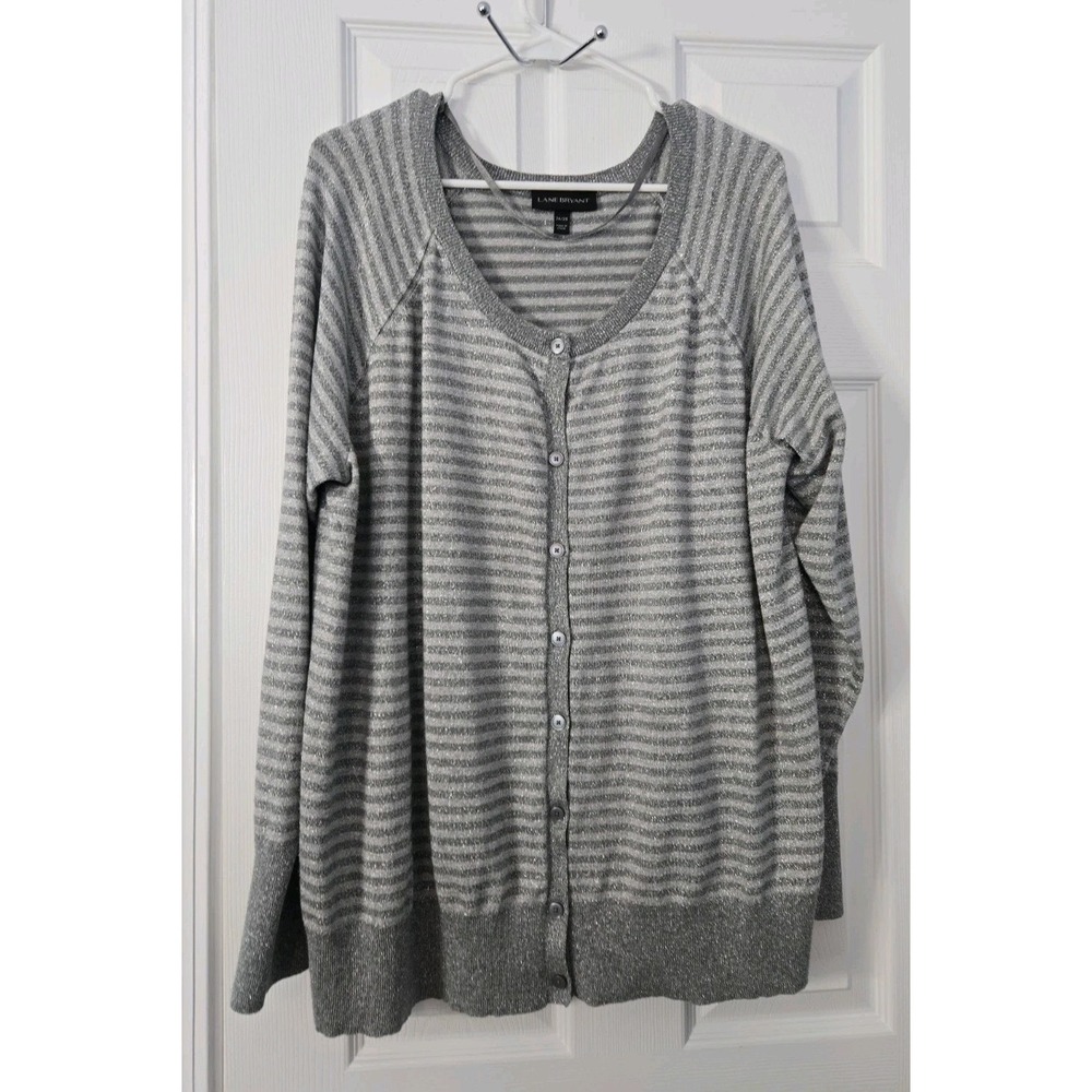 Lane Bryant Gray Silver Metallic Button Down Sweater Size 26/28 Plus Size